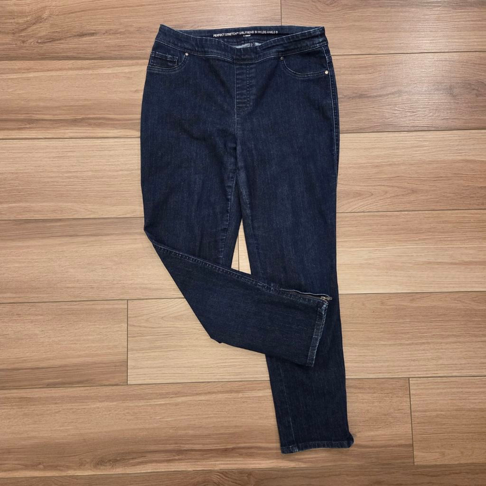 Chico's Blue Perfect Stretch Girlfriend Slim Leg Zip Ankle Jeans 30" waist